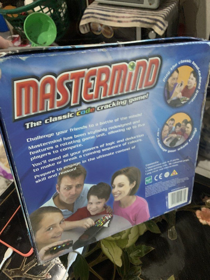 Mastermind The Classic Code Cracking Game Parker 2-5 Players (Category: Board Games & Puzzles) located in Quezon City. Submitted by sojisup (Listing ID 1468143744, Image 2). Description: - Classic Parker Mastermind code-cracking board game - Updated version for up to 5 players - Includes rotating game unit, code-setting unit, coloured pegs, peg cover, and instructions - Perfect strategy game for family game nights - Condition: Box shows minor she