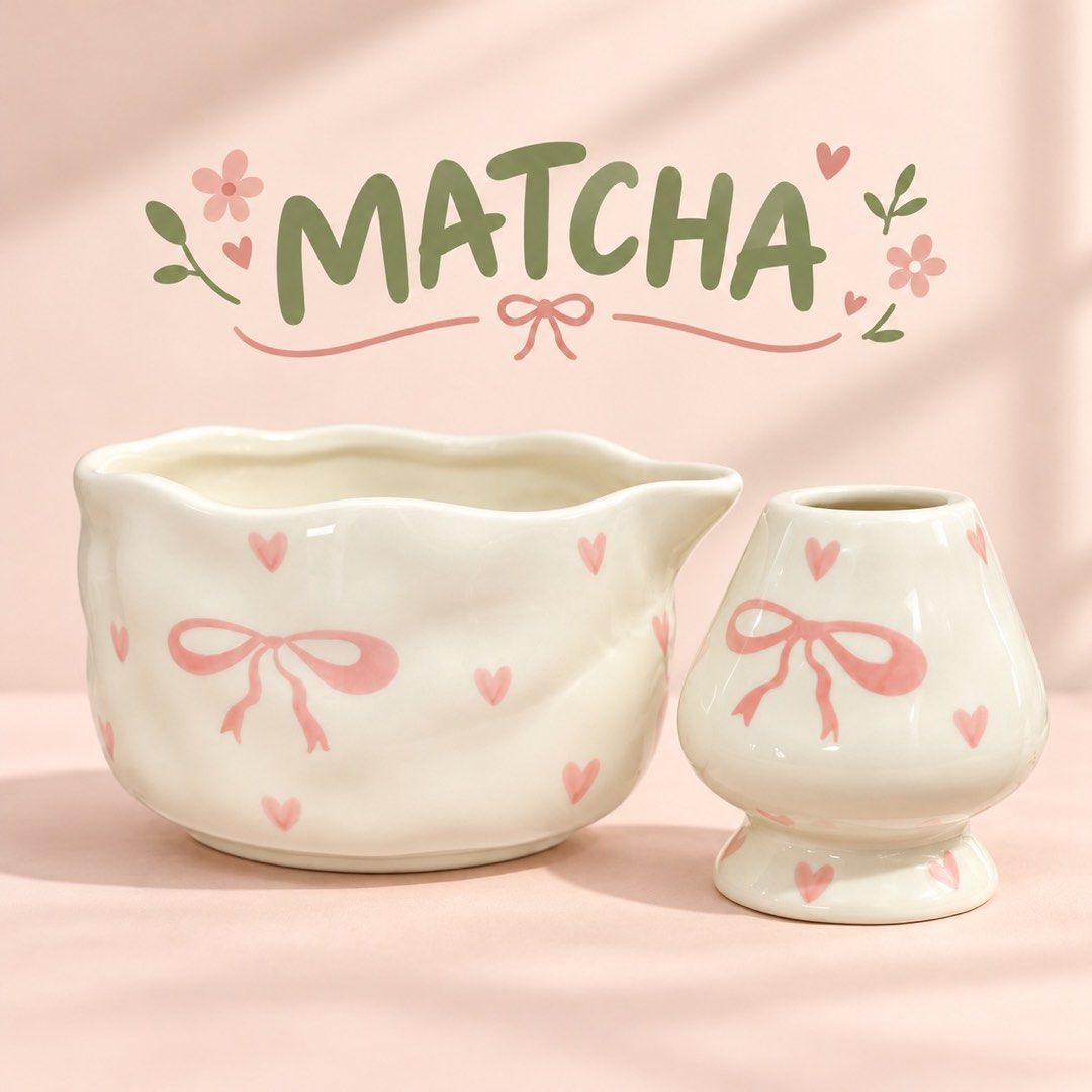 Matcha Set (Category: Coffee & Tea Tableware) located in Manila. Submitted by alddyyy (Listing ID 1468104221, Image 2). Description: Hello to all Matcha girly 🍵🎀.