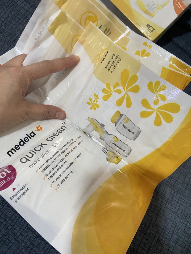 Medela Quick Clean Micro-Steam Bags (Category: Breastfeeding & Bottle Feeding) located in Quezon City. Submitted by zealriver.0f2fc9 (Listing ID 1468100333, Image 3). Description: - Brand new Medela Quick Clean Micro-Steam Bags for hassle-free sterilization - Fast and convenient: sanitizes breast pump parts, bottles, and nipples in just minutes using a microwave and water - Kills 99.9% of harmful bacteria and germs - Economical: each bag is reusa