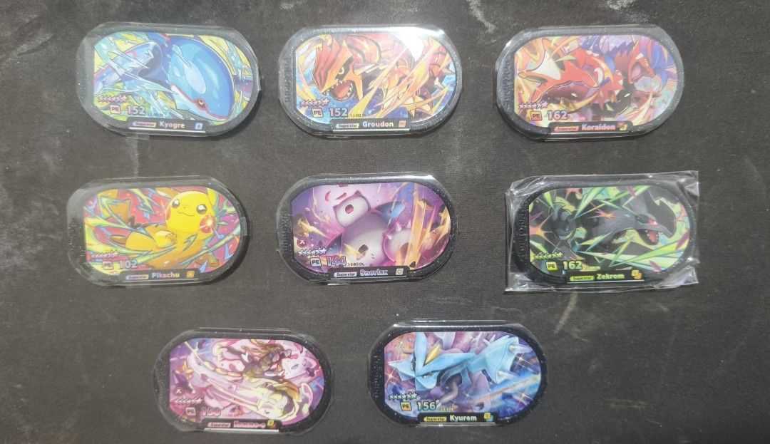 Mezastar V1 & V2 Black Tags (Category: Action & Battle Toys) located in Las Pinas. Submitted by aratakicharuzu1220 (Listing ID 1468170217, Image 2). Description: V1 BLACK TAGS Zacian - P200 Zamazenta - P200 Tyranitar - P150 Metagross - P150 Miraidon - P2000 Venusaur - P200 Charizard - P200 Blastoise - P200 V2 Black Tags Kyogre - P250 Groudon - P250 Koraidon - P1,000 Pikachu - P200 Snorlax - P100 Zekrom - P200 Kommo-o - P100 Kyurem - P200 Can do m
