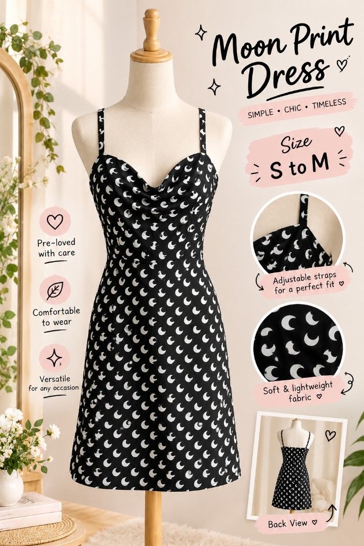 Mini Strappy Dress (Category: Dresses) located in Cabanatuan. Submitted by rachelanne27 (Listing ID 1468087798, Image 2). Description: Black Marble (with a front keyhole/cut-out and ruched bust) Rust (a simple A-line/slip style with a front button detail) Moon Print (featuring a repeating crescent moon pattern inspired by designs like the Marine Serre Moon Print Mini Dress), This is a beige-colored linen-blend square-neck mini dress featuring thi