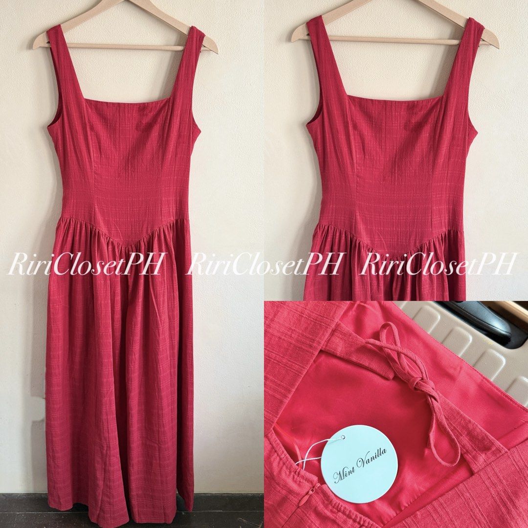 Mint Vanilla Red Midi Dress (Category: Dresses) located in Cebu City. Submitted by iamrixi (Listing ID 1468126483, Image 1). Description: Size: Aus 8 (Bust: 32-34 | Size: 26-28) No when worn|cancellation|return MOP: Bank or Gcash Shipping: J&T 1 day reservation only 📍Cebu City.