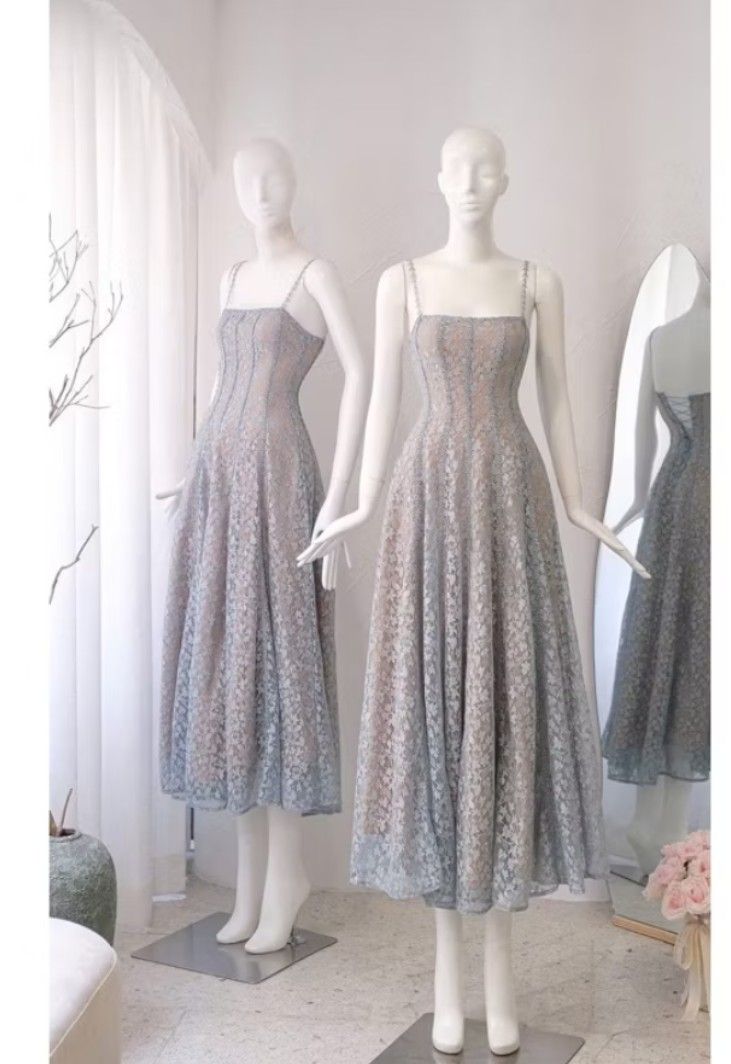 Mmuse Bianca Dress Blue Small (Category: Dresses) located in Las Pinas. Submitted by lodss91453 (Listing ID 1468204391, Image 1). Description: brand new From Mmuse store Vietnam - Style: Midi length fit-and-flare A-line dress - Design: Blue and pink floral lace overlay with a square neckline and thin spaghetti straps - Features: Fully lined and secure back zipper closure - Occasion: Ideal for weddings, parties, and weekend brunches - Condition: B