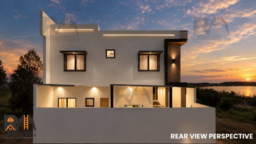 Modern Two Storey House Villa Caceres Subd Laguna (Category: House & Lot) located in Santa Rosa. Submitted by happystorm.c97c56 (Listing ID 1468142821, Image 3). Description: - Location: Villa Caceres Subd, Brgy Dila, Sta Rosa City, Laguna - Property Type: Modern two-storey home build and sell project - Design Features: Warm ceiling strip lighting, glass balconies, and wooden accents - Exterior: Neat landscaping and a functional patio area - Layo