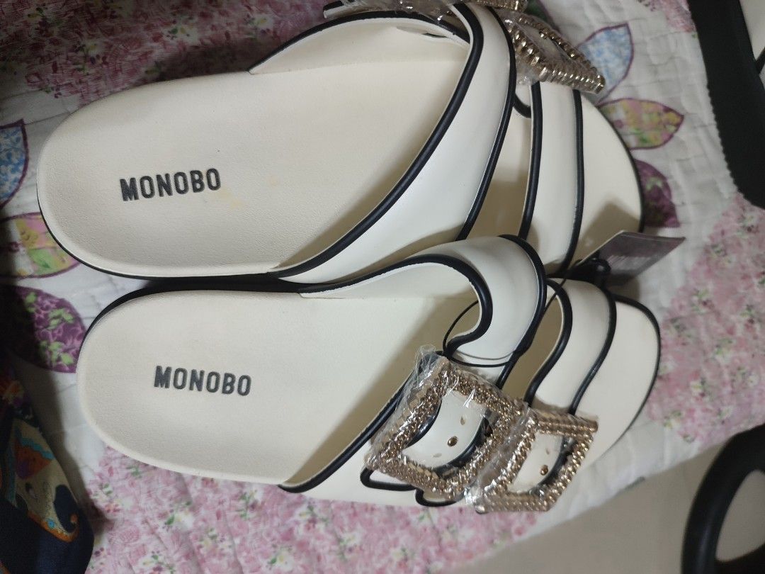 MONOBO SUPER SALE (Category: Slippers and slides) located in Bulacan. Submitted by heartycrafts2020 (Listing ID 1468174838, Image 3). Description: Monobo sandals, slip on size 8, white slip on size 7 plus free slippers size 8. All thailand bought for only 1200 TAKE ALL.