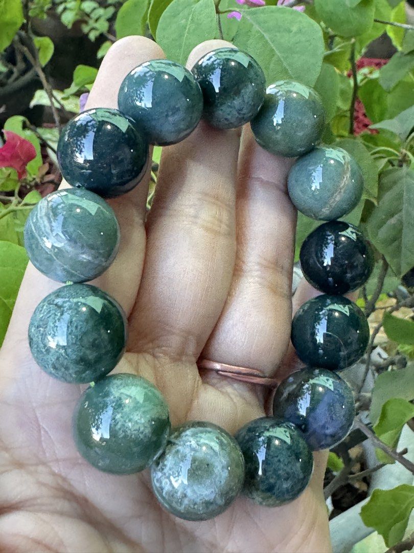 MOSS AGATE 🍒 B3_JC125 (Category: Bracelets) located in Bulacan. Submitted by selling_low_by_bella_ben (Listing ID 1468175823, Image 2). Description: MOSS AGATE 🍒 B3_JC125 🏷️ 640 16+ mm bead size 16 cm wrists.