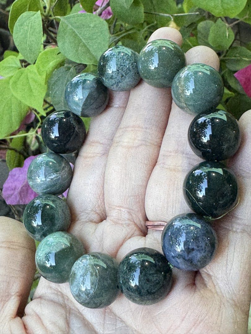 MOSS AGATE 🍒 B3_JC125 (Category: Bracelets) located in Bulacan. Submitted by selling_low_by_bella_ben (Listing ID 1468175823, Image 3). Description: MOSS AGATE 🍒 B3_JC125 🏷️ 640 16+ mm bead size 16 cm wrists.