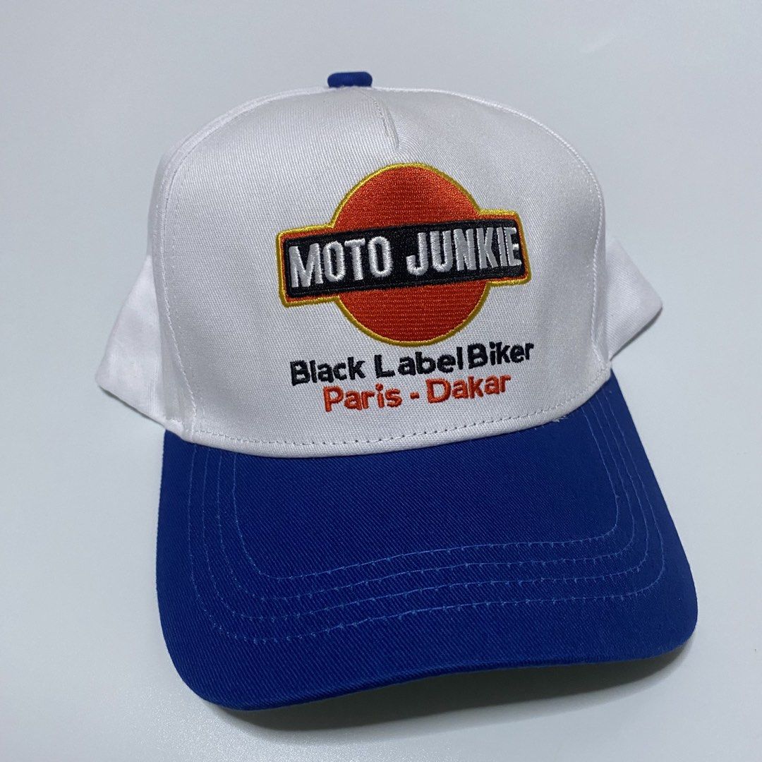 moto junkie two toned a frame cap (Category: Caps & Hats) located in Quezon City. Submitted by hatlocker (Listing ID 1468092917, Image 1). Description: ₱600.00 only dm.