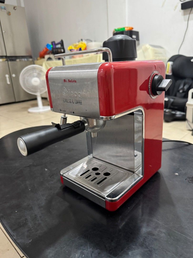 Mr. Barista Espresso & Coffee Machine – 220V (Category: Coffee Machines & Makers) located in Lapu Lapu. Submitted by axl.rose05 (Listing ID 1468068194, Image 3). Description: Mr. Barista espresso machine in good condition and fully functional. ✓ Red and silver design ✓ Includes portafilter ✓ 4-cup filter basket included ✓ Steam wand for milk frothing ✓ Suitable for making espresso, latte, and cappuccino ✓ Ideal for home coffee preparation Message