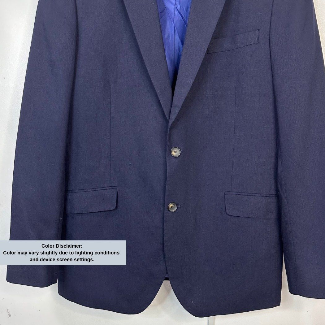 M&S Navy Wool Blend Blazer / Suit Jacket - Men’s XL (Category: Coats, Jackets and Outerwear) located in Baguio. Submitted by lctrendz (Listing ID 1468082101, Image 2). Description: Product Description Wool-blend blazer. Notch lapel, two-button front closure, flap hand pockets, and four-button cuffs. Fully lined with inner welt pockets. Listing Details Brand: M&S (Marks & Spencer Collection) Color: Navy Condition: Excellent Condition Size: XL (UK/
