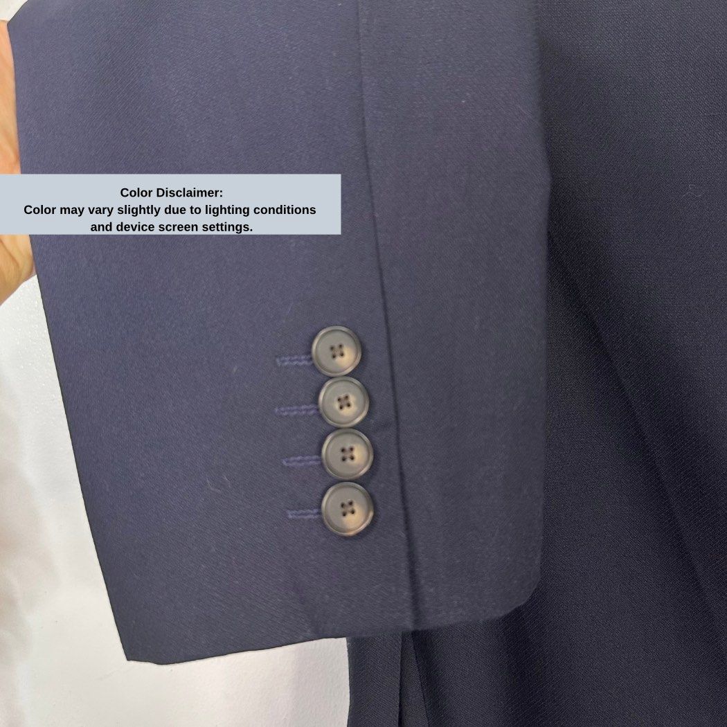M&S Navy Wool Blend Blazer / Suit Jacket - Men’s XL (Category: Coats, Jackets and Outerwear) located in Baguio. Submitted by lctrendz (Listing ID 1468082101, Image 3). Description: Product Description Wool-blend blazer. Notch lapel, two-button front closure, flap hand pockets, and four-button cuffs. Fully lined with inner welt pockets. Listing Details Brand: M&S (Marks & Spencer Collection) Color: Navy Condition: Excellent Condition Size: XL (UK/