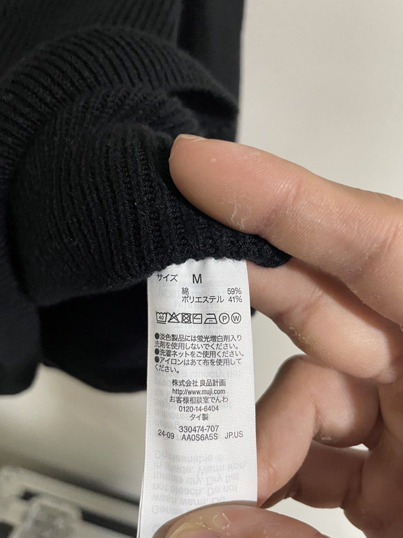 Muji Black Crew Neck Knit Sweater (Category: Longsleeves) located in Makati City. Submitted by pabilipoako_ (Listing ID 1468060584, Image 3). Description: Muji Black Pullover 21x24.