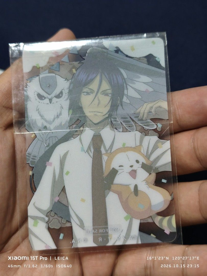 Mukuro Rokudo (Category: Raw Singles) located in Mapandan. Submitted by marc.bno (Listing ID 1468231265, Image 2). Description: Clear promotional card featuring Mukuro Rokudo from Katekyo Hitman REBORN! paired with Rascal the Raccoon and his owl companion (Mukuro's owl/Mukurokurou), part of the Kuji Cliff (Kuji Cliffrain / Kujicliff) collaboration with Rascal the Raccoon.