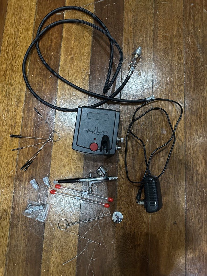 Nasedal Airbrush with Air Compressor (Category: Craft Supplies & Tools) located in Paranaque City. Submitted by ettoree (Listing ID 1468161723, Image 1). Description: Nasedal Airbrush with Air Compressor Inclusions: - Airbrush (bagong linis lang) - Air compressor - Power cable - Tubing (with moisture filter) - Unclogging tool - Brush tool - 0.2 needle and tip (not yet used) - 0.3 NEEDLE ONLY - 0.5 needle and tip - Another air regulator (not yet u