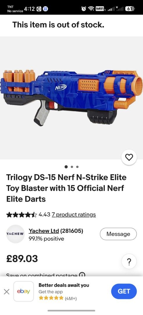 Nerf N-Strike Elite Trilogy DS-15 Blaster (Category: Action & Battle Toys) located in Santiago. Submitted by aceheart0118672 (Listing ID 1468138294, Image 2). Description: Preloved have signs of usage and scratches 1 out of 3 dart holder in good working condition .