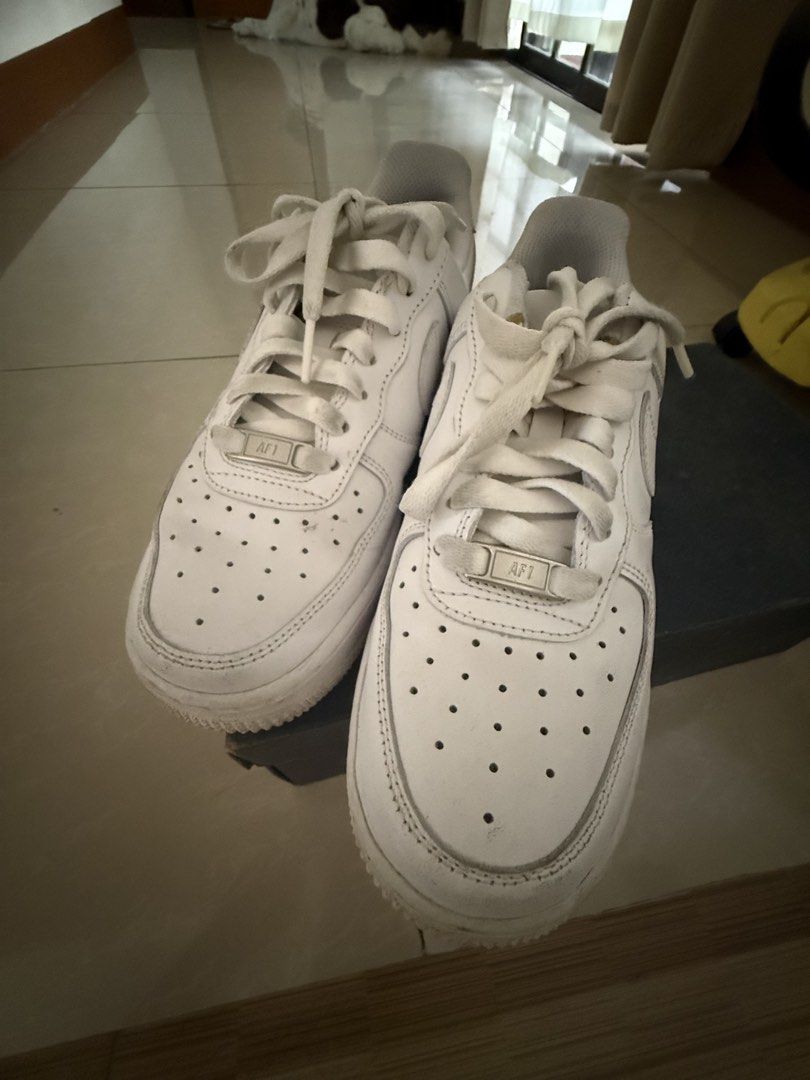 Nike Air Force 1 Triple White (Category: Sneakers) located in Cavite. Submitted by galoreforsale (Listing ID 1468282657, Image 2). Description: - Model: Classic Nike Air Force 1 Low - Colorway: Triple White - Material: Premium all-white leather upper - Condition: Excellent, worn a few times with very minor creasing on the toe box - Details: Includes metal AF1 lace dubrae, clean white laces, and durable rubber soles - Style: Versatile everyday kic