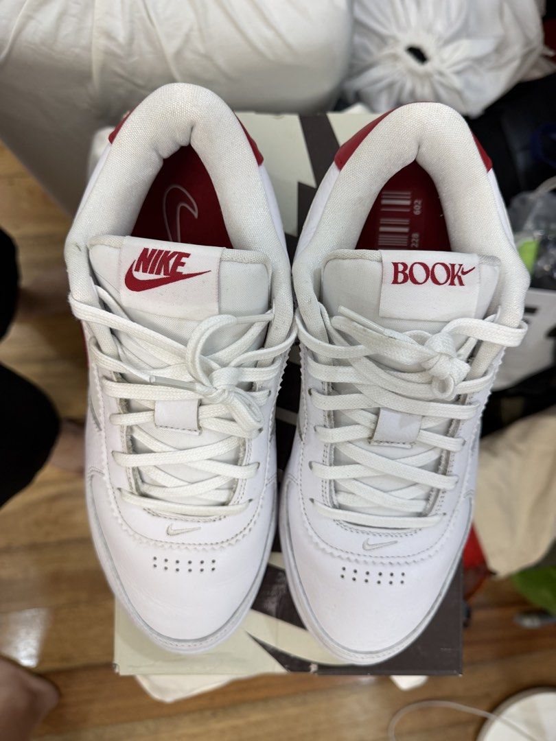 Nike Book 1 Chapter One Sneakers White Red (Category: Sneakers) located in Manila. Submitted by agipreloved (Listing ID 1468111511, Image 2). Description: - Model: Nike Book 1 Chapter One (White and Red) - Material: Premium leather upper with signature red swoosh - Design: White laces, matching white midsole with blue and red accent stripes - Inclusions: Complete with special edition Book Chapter One box - Condition: Used 1x, excellent and ready 