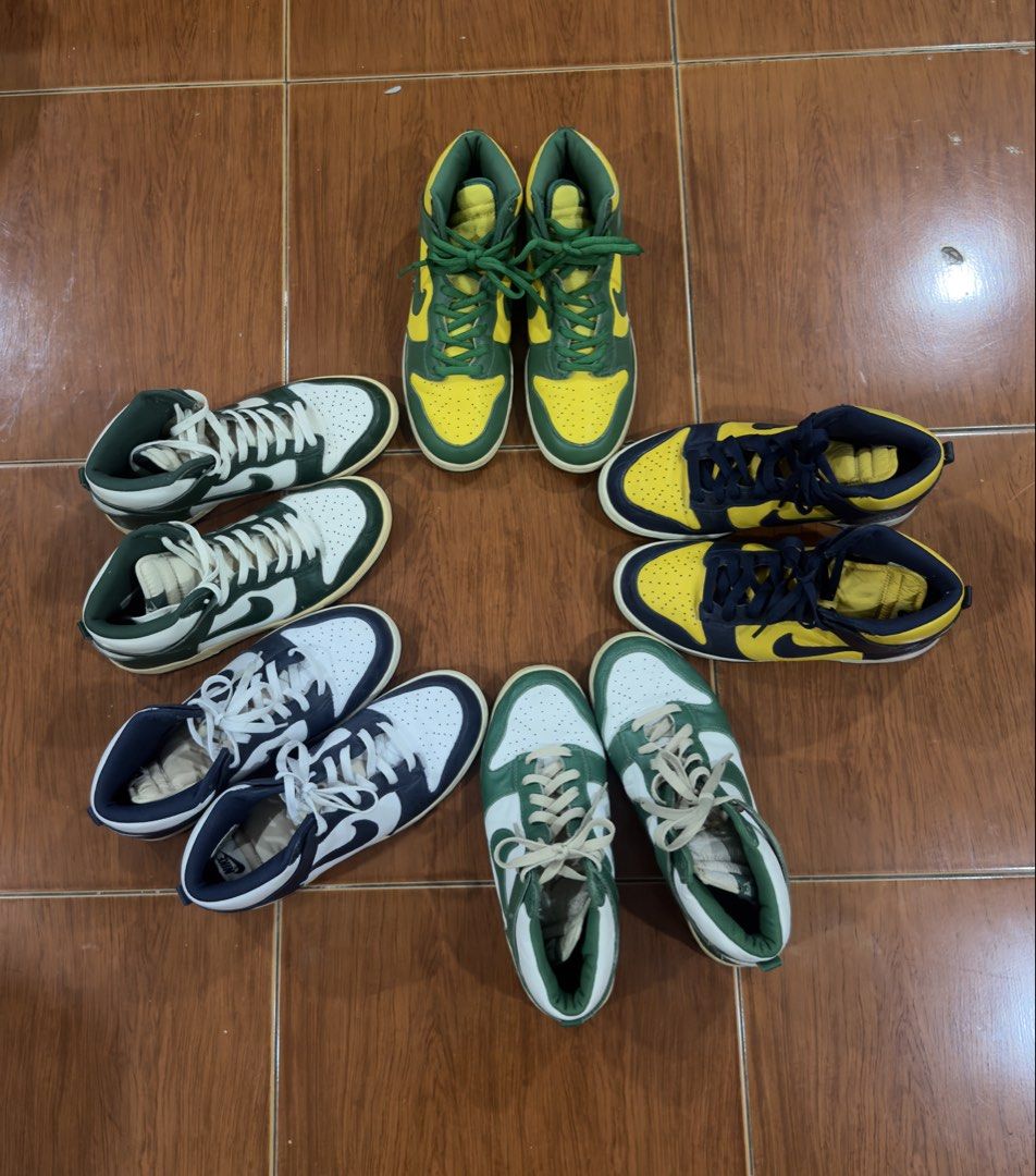 Nike Dunk High Sneakers Collection (Category: Sneakers) located in Quezon City. Submitted by Jam_r (Listing ID 1468193884, Image 1). Description: 5 PAIRS NIKE DUNKS TAKE ALL PLS SEE INDIVIDUAL PHOTOS FOR SIZE REFERENCE. For interested buyers, I can send more photos. .