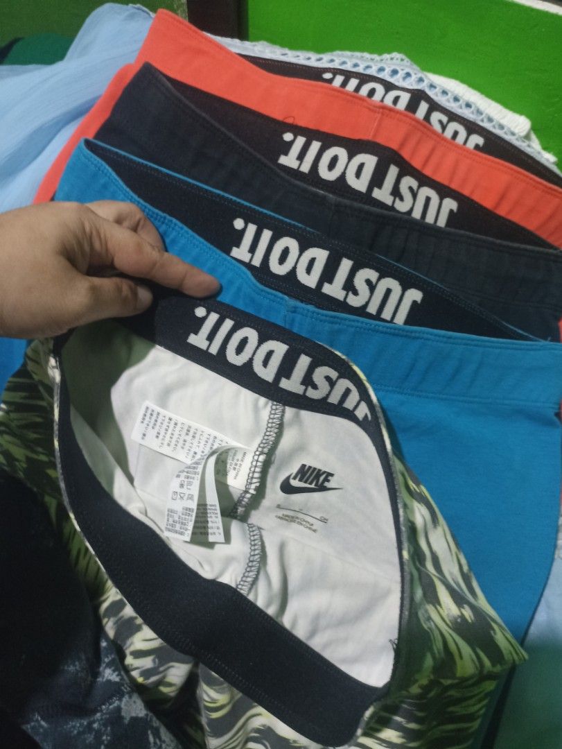 Nike Leggings Bundle Multi-colour Just Do It (Category: Activewear) located in Tarlac. Submitted by allinoneshop2178 (Listing ID 1468073630, Image 3). Description: - Brand: Nike - Item: Bundle of leggings (Black, blue, red, and patterned) - Size: Small (S) on tag Keri up to meduim - Features: Elastic waistband with 'Just Do It' lettering, soft stretch material - Condition: Great for workouts or casual daily wear - Selling as: Bundle pack only(10p