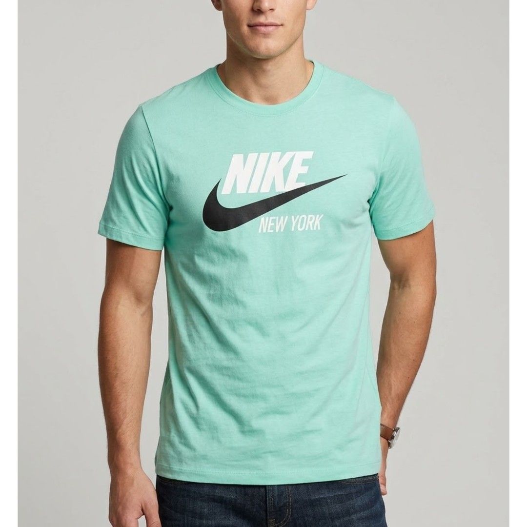 Nike T Shirt top men's (Category: Tshirts & Polo Shirts ) located in Quezon City. Submitted by rosepam (Listing ID 1468201560, Image 1). Description: Nike NYC Tee Shirt Size on tag: M FIX PRICE Measurements posted for reference.