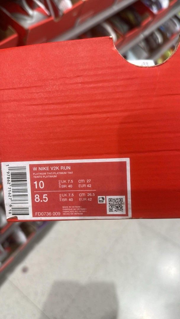 Nike V2K Run Platinum Tint (Category: Sneakers) located in Pasig City. Submitted by bolddeer_2ab1c6 (Listing ID 1468227081, Image 2). Description: - Model: Nike V2K Run - Colorway: Platinum Tint - Size: Women's US 10 / Men's US 8.5 - Condition: Brand new with original Nike shoebox - Features: Chunky retro design, mixed mesh and synthetic overlays, highly cushioned sole for all-day comfort - Mode of transaction: shipping available (message for det