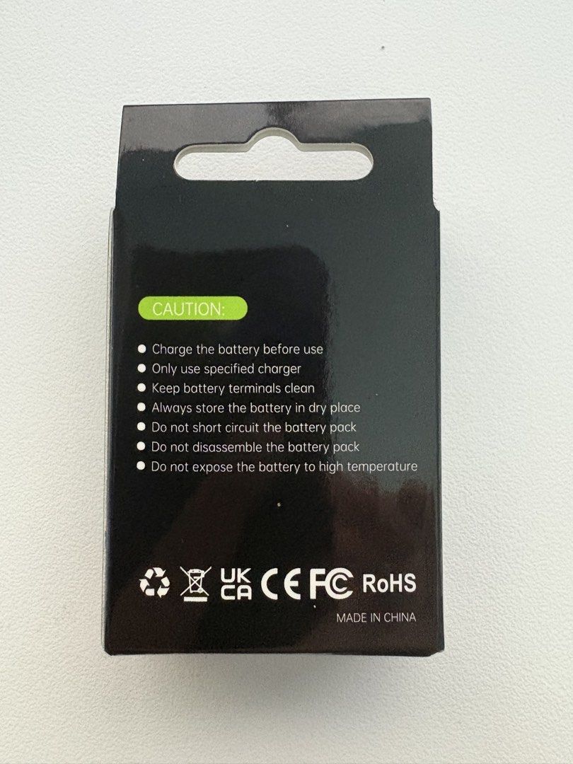 Nikon Camera Battery EN-EL14 Replacement Pack (Category: Batteries & Chargers) located in Manila. Submitted by darkangel.69 (Listing ID 1468101342, Image 2). Description: - Model: EN-EL14 replacement camera battery - Condition: Brand new, still sealed in original packaging - Performance: Strong cell type with steady power output - Safety: Standard safety warnings and certifications printed on the back - Origin: Made in China.