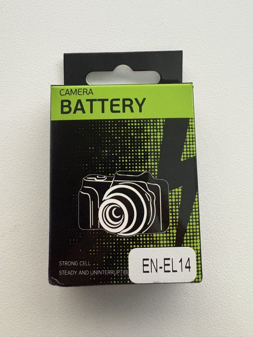 Nikon Camera Battery EN-EL14 Replacement Pack (Category: Batteries & Chargers) located in Manila. Submitted by darkangel.69 (Listing ID 1468101342, Image 1). Description: - Model: EN-EL14 replacement camera battery - Condition: Brand new, still sealed in original packaging - Performance: Strong cell type with steady power output - Safety: Standard safety warnings and certifications printed on the back - Origin: Made in China.