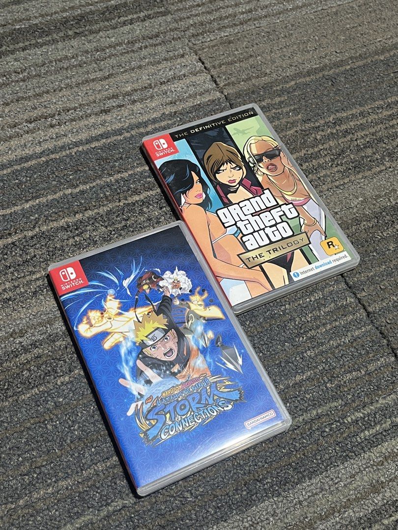 Nintendo Switch physical game cartridges bundle assortment (Category: Nintendo) located in Manila. Submitted by yurimahboy (Listing ID 1468166593, Image 1). Description: - Nintendo Switch game cases available (Game cartridges not included/Cases only) - Titles include: GTA The Trilogy, Naruto Storm Connections, Sonic x Shadow Generations, Demon Slayer, Pokémon Legends Z-A, and Pokémon Sword - Condition: Clean, well-maintained, and in great shape -
