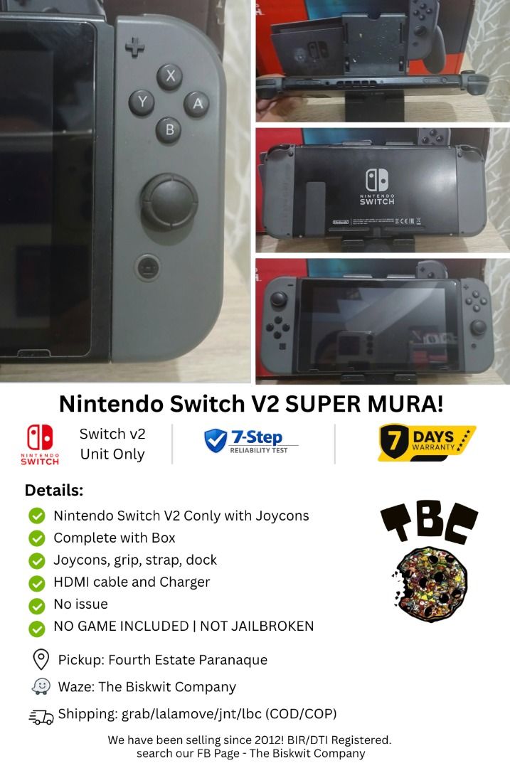 Nintendo Switch V2 Mura lng! (Category: Nintendo) located in Paranaque City. Submitted by thebiskwitcompany (Listing ID 1468136698, Image 1). Description: #195 ****195th unit sold for switch, libo libo na sa ps4 at daan daan na din sa PS5 Nintendo Switch V2 P7,495 only! -Complete with Unit only, Joycon, Strap, Grip, Dock, HDMI, Charger -no issue (no drift,eshop,wifi,sd card) -very good condition -with tempered glass Shipping through Lalamove, Gra