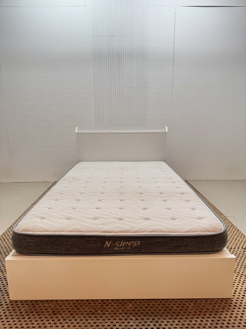 Nitori Semi Double Bedset (Category: Bed Frames & Mattresses) located in Quezon City. Submitted by matetdevis13 (Listing ID 1468226460, Image 1). Description: NITORI White Semi Double Bed Set with Storage and N-Sleep Mattress Price: 14,900 Frame: 48 x 81 x 33.5/10 Mattress: 48 x 78 x 5.5 In good condition Code JMD62-M510.