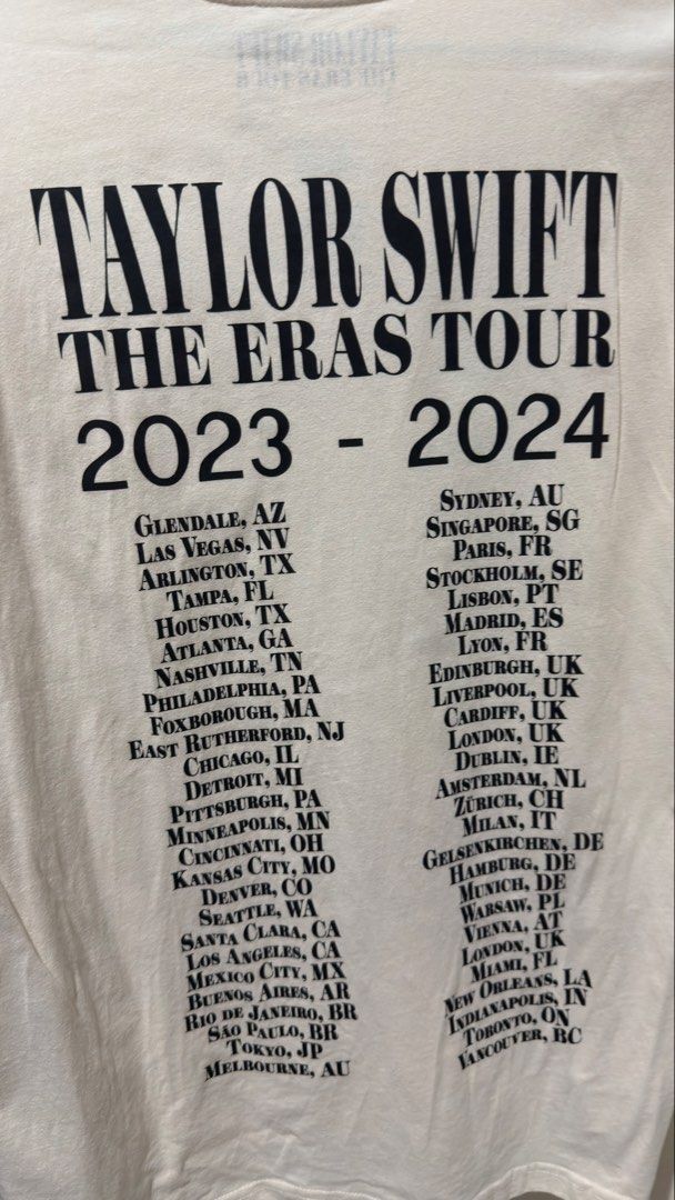 Official Taylor Swift Eras Tour Tshirt (Category: Others Tops) located in Taguig. Submitted by hereisbeyyy (Listing ID 1468177767, Image 3). Description: Official TS Concert Merch bought in Singapore. Used only once. Original price is 2K+.
