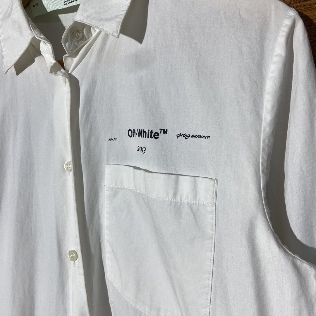 Off-White Button-Up Shirt (Category: Shirts) located in Andop. Submitted by rhouzze.ph24 (Listing ID 1468173618, Image 2). Description: OPEN FOR NEGOTIATION Name: Off White Dimensions: 20.5 by 39 Size: Medium Issue: None.