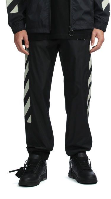 OFF-WHITE DIAGONALS TRACK PANTS (Category: Joggers) located in Las Pinas. Submitted by greedythrifterz (Listing ID 1468093983, Image 2). Description: OFF-WHITE DIAGONALS TRACK PANTS DIMES- WIDTH 32, LENGTH 40, THIGHS 13 (ALL INCHES) AUTHENTIC ISSUE- SIGN OF USAGE CHECK PICS FREESHIP AND NEGOTIABLE .