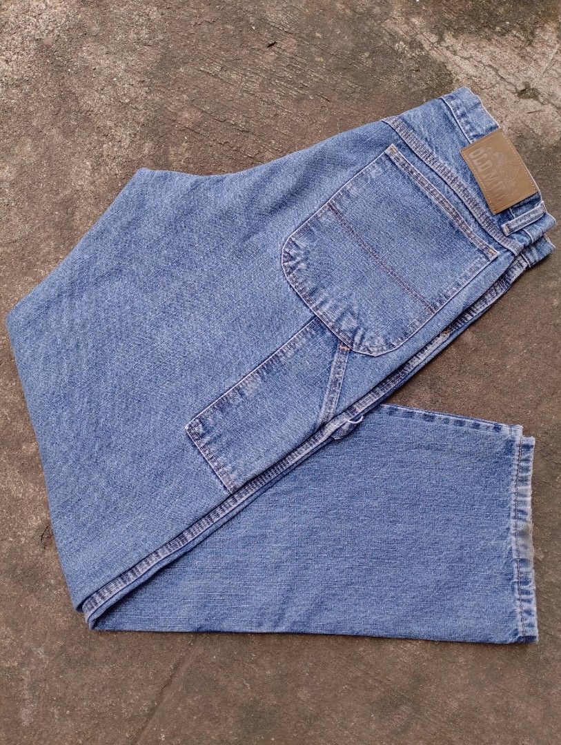 Old Mill Carpenter Denim Jeans (Category: Jeans) located in Bago City. Submitted by the_outcast6101 (Listing ID 1468278588, Image 1). Description: - Brand: Old Mill - Style: Classic straight leg carpenter jeans - Color: Light wash denim - Features: Utility side pocket, hammer loop, YKK zipper fly, and branded metal button - Details: Leather patch on the back waistband and standard belt loops - Material: Durable cotton construction - Condition: Ex