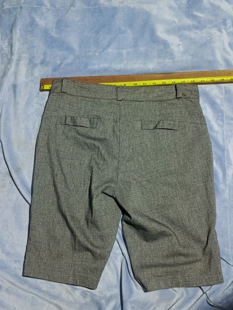 Olive Des Olive Grey Shorts Size 2 (Category: Shorts) located in City of Isabela. Submitted by warmbird.d06e6f (Listing ID 1468152588, Image 3). Description: - Brand: Olive Des Olive - Size: 2 - Color/Texture: Grey marl - Measurements: 15" waist across, 19" total length - Details: Front pockets, back welt pockets, zip fly with button closure, striped inner waistband lining - Condition: Clean fabric throughout.