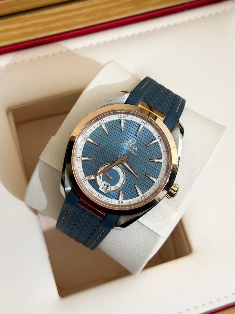 Omega Seamaster Aqua Terra Small Seconds (Category: Luxury Watches) located in San Juan City. Submitted by authoritytimepieces (Listing ID 1468269785, Image 2). Description: Omega Seamaster Aqua Terra 150M Small Seconds Reference 220.22.41.21.03.001 Year 2022 358,000 Complete full set with official receipt Omega warranty until 2027 18k Sedna Gold bezel, crown and indices Omege Co-Axial Caliber 8916 (METAS) 60 hours power reserve Independent jumpi