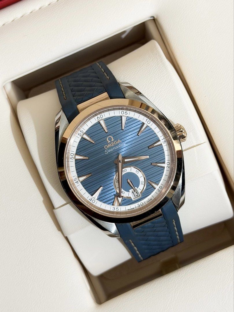 Omega Seamaster Aqua Terra Small Seconds (Category: Luxury Watches) located in San Juan City. Submitted by authoritytimepieces (Listing ID 1468269785, Image 1). Description: Omega Seamaster Aqua Terra 150M Small Seconds Reference 220.22.41.21.03.001 Year 2022 358,000 Complete full set with official receipt Omega warranty until 2027 18k Sedna Gold bezel, crown and indices Omege Co-Axial Caliber 8916 (METAS) 60 hours power reserve Independent jumpi