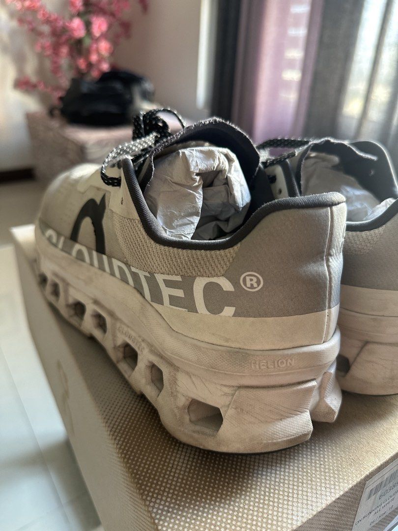 On Cloud Monster 1 (Category: Casual Shoes) located in Mandaluyong City. Submitted by fourleafcloverrrr (Listing ID 1468142159, Image 3). Description: Used size: 10 Complete with box and Og receipt Issue: Needs cleaning, drags (normal).