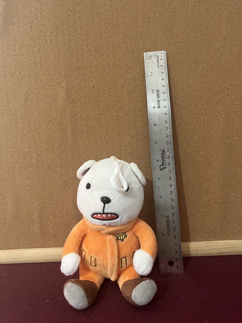 One Piece Bepo Plush Keychain Orange Jumpsuit (Category: Plushies & Soft Toys) located in Baguio. Submitted by gaara1234 (Listing ID 1468073262, Image 1). Description: - Character: Bepo plush keychain - Outfit: Signature orange jumpsuit with white bear head, teeth-showing stitched mouth, and brown paws - Size: Stands around 6 inches tall - Attachment: Sturdy plastic clip for bags or keys - Condition: Clean fabric, no stains or rips - Mode: Ready 