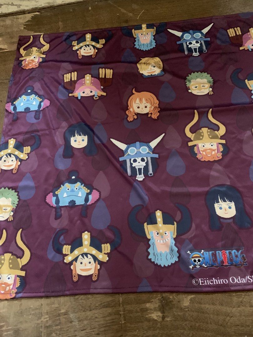One Piece Run Philippines Official Merchandise Towel (Category: Hair Accessories) located in Caloocan City. Submitted by diannecarl32964 (Listing ID 1468093287, Image 1). Description: - Official One Piece Run Philippines merchandise - Features a vibrant purple background with repeated chibi character heads (Luffy, Zoro, Nami, Sanji, Brook, Chopper, Jimbei, Robin, Usopp) - Includes official branding and Eiichiro Oda copyright text at the bottom ri