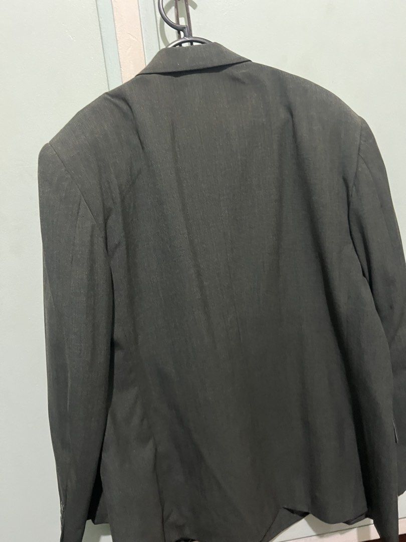 Onesimus Double Breasted Grey Blazer Size 12 (Category: Coats, Jackets and Outerwear) located in Manila. Submitted by happyriver-1a89 (Listing ID 1468168576, Image 3). Description: - Brand: Onesimus - Style: Double-breasted blazer with peaked lapels and structured shoulders - Color: Grey with slate grey satin fully lined interior - Size: 12 - Details: Front button closure, inner pocket, clean back with no vent - Condition/Use: Classic formal mens