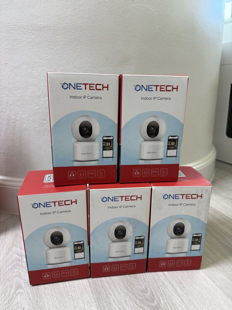 Onetech Indoor IP Camera (Category: Security Systems & CCTV Cameras) located in Muntinlupa City. Submitted by diananeedsspace (Listing ID 1468085123, Image 1). Description: - Brand new, unopened Onetech indoor IP cameras in original boxes - Modern white body featuring a sleek black lens sphere - Easy smartphone app setup with convenient QR codes printed on the box - Perfect for home monitoring and indoor security - Multiple units available for pu