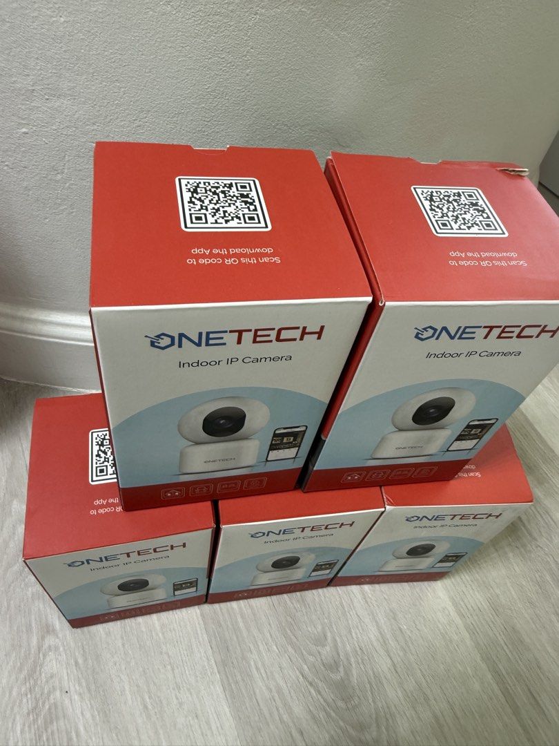 Onetech Indoor IP Camera (Category: Security Systems & CCTV Cameras) located in Muntinlupa City. Submitted by diananeedsspace (Listing ID 1468085123, Image 3). Description: - Brand new, unopened Onetech indoor IP cameras in original boxes - Modern white body featuring a sleek black lens sphere - Easy smartphone app setup with convenient QR codes printed on the box - Perfect for home monitoring and indoor security - Multiple units available for pu