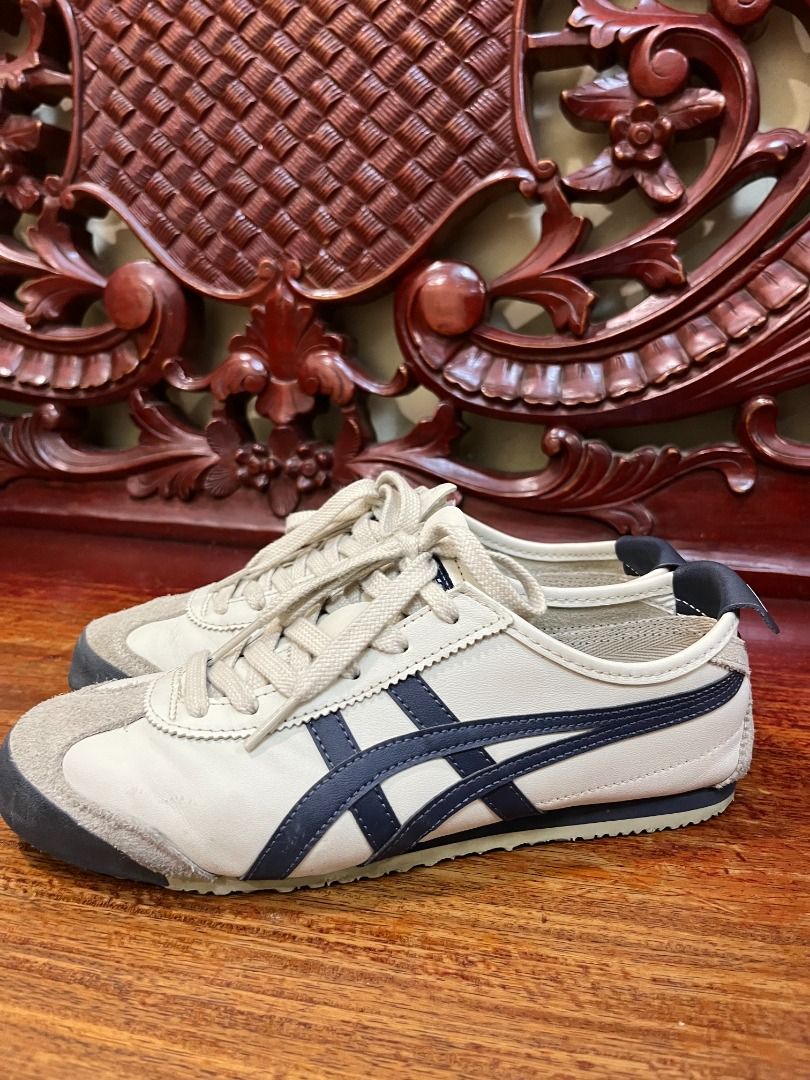 Onitsuka Tiger Mexico 66 White Navy (Category: Sneakers) located in Mabalacat. Submitted by applebottomjaens (Listing ID 1468109371, Image 3). Description: - Brand: Onitsuka Tiger Mexico 66 - Colorway: White and Navy Blue - Size: US 6.5 / EUR 39.5 / CM 25.0 - Condition: Clean uppers with minimal wear on outsoles - Style: Classic low-top with signature side stripes and suede overlays - Perfect for everyday casual wear and easy to match with any ou