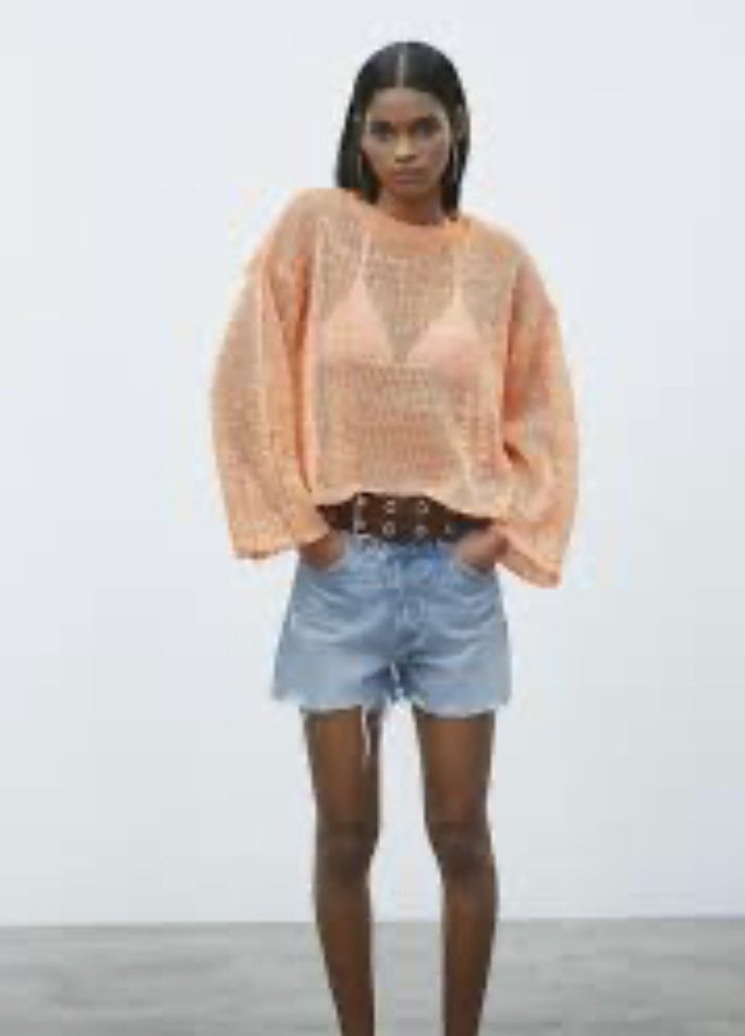 Orange Knit Open Weave Long Sleeve Sweater (Category: Longsleeves) located in San Pedro. Submitted by fromsissiescloset (Listing ID 1468177036, Image 1). Description: Z@R@ Open Knit Sweater in Orange & Cream - New without Tags - Size XL - ₱600 free shipping No return / no exchange / no refund .