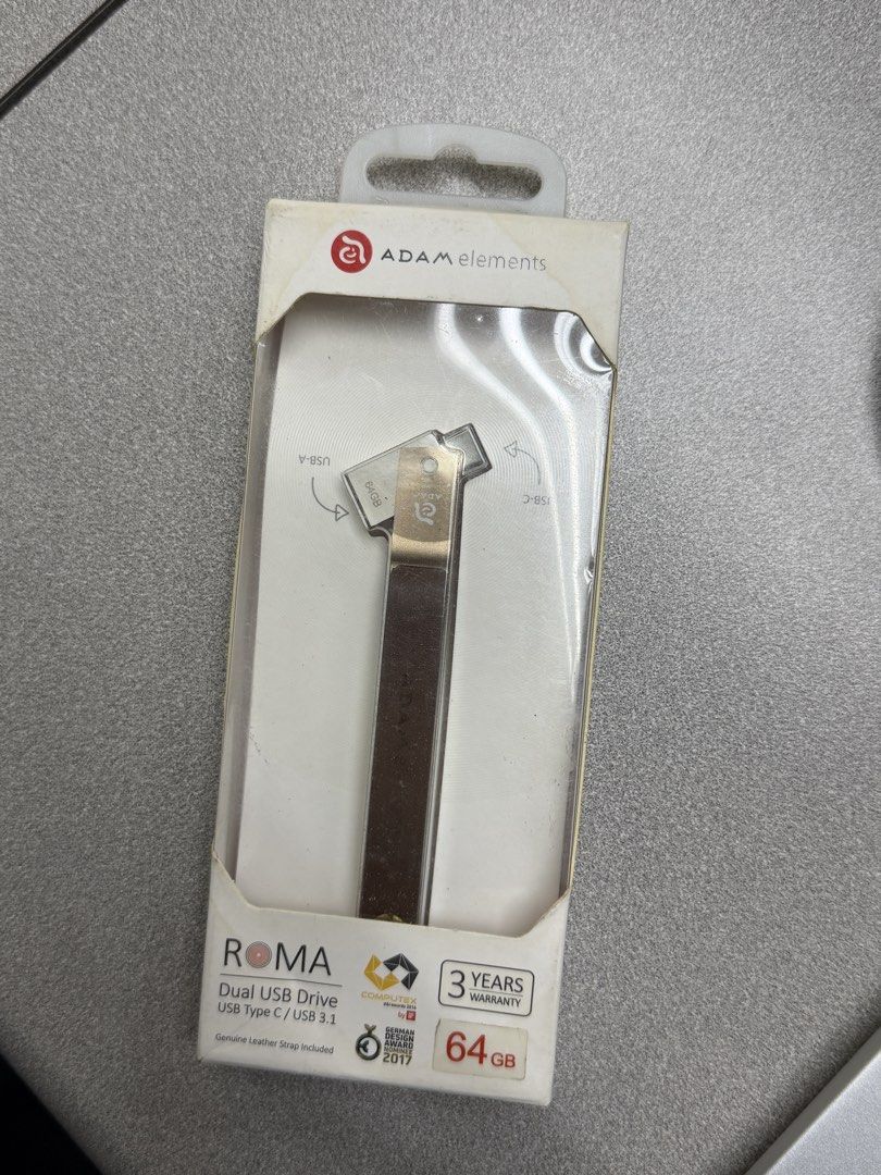 OTG dual USB drive (Category: Hard Disks & Thumbdrives) located in Quezon City. Submitted by jpfinds (Listing ID 1468129323, Image 1). Description: - Brand: ADAM elements Roma - Capacity: 64GB - Condition: Brand new, unopened box -suitable for iphone, ipad, laptops, and other android devices - Connectors: Dual USB Type-C and USB 3.1 for smartphones, tablets, laptops, and desktops - Performance: Super speed USB 3.1 transfer rates up to 210MB/s rea