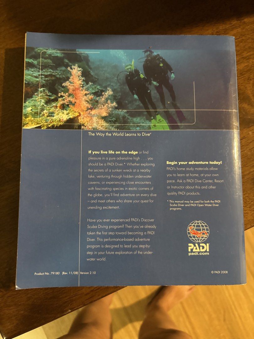 PADI Open Water Diver Manual (Category: Textbooks) located in Paranaque City. Submitted by immedj (Listing ID 1468200040, Image 2). Description: - decluttering - Official PADI Open Water Diver Manual for scuba certification - does not have the Recreational Dive Planner (RDP) Table (I lost it) - Features built-in quick quiz self-assessments - Version 2.10, Published 2008 - Product No: 79180 - Essential reading for beginner divers.