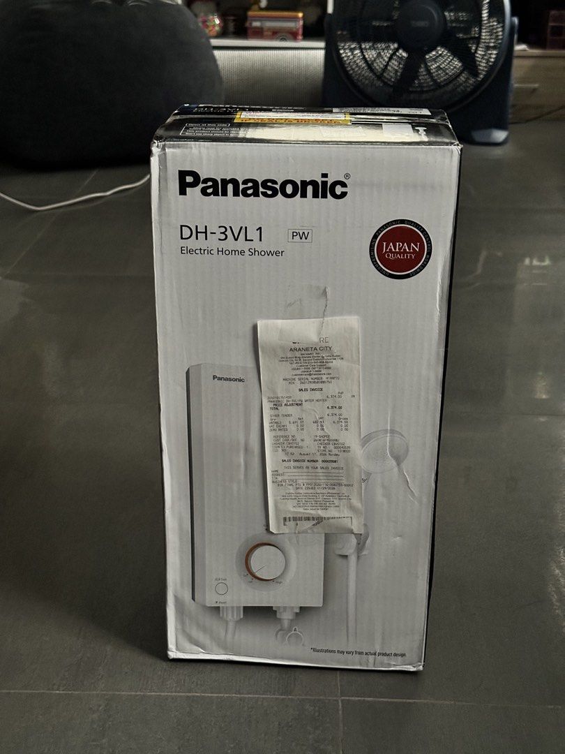 Panasonic DH 3VL1 Electric Heater (Category: Bathroom & Kitchen Fixtures) located in Quezon City. Submitted by michael.mendoza (Listing ID 1468132779, Image 1). Description: - Brand: Panasonic - Model: DH-3VL1 Electric Home Shower / Water Heater - Color: White (PW) - Power Rating: 3.5 kW, 230V - Condition: Brand new, factory sealed box with original store receipt - Inclusions: Free flexible hose & wiring cable with plug - Safety Features: 9 safet