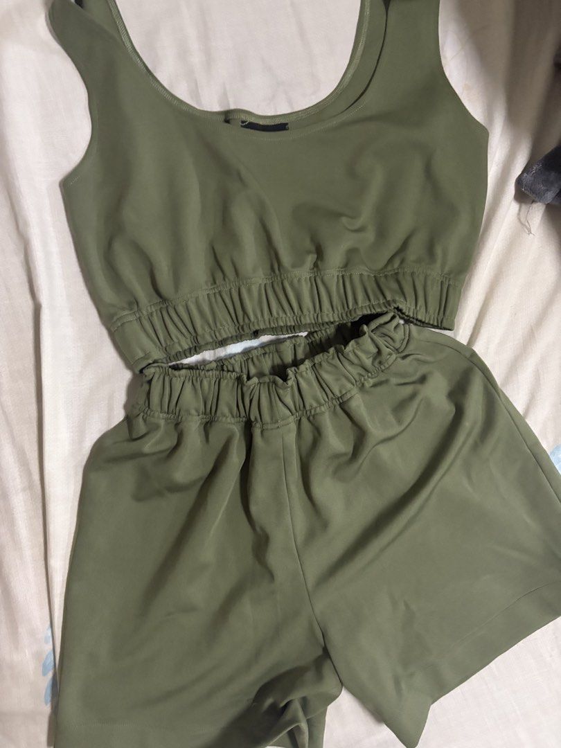 Patton Studio Patty Ang Olive Green Lounge Set Small (Category: Sets or Coordinates) located in Taguig. Submitted by jbep_ (Listing ID 1468079373, Image 2). Description: - Brand: Patton Studio - Condition: Brand new never worn - Size: Small - Color: Olive Green - Set includes: Scoop neck cropped top with elasticized hem & matching high-waist elastic-band shorts - Material: Super soft, breathable fabric - Perfect for: Lounging at home or casual er