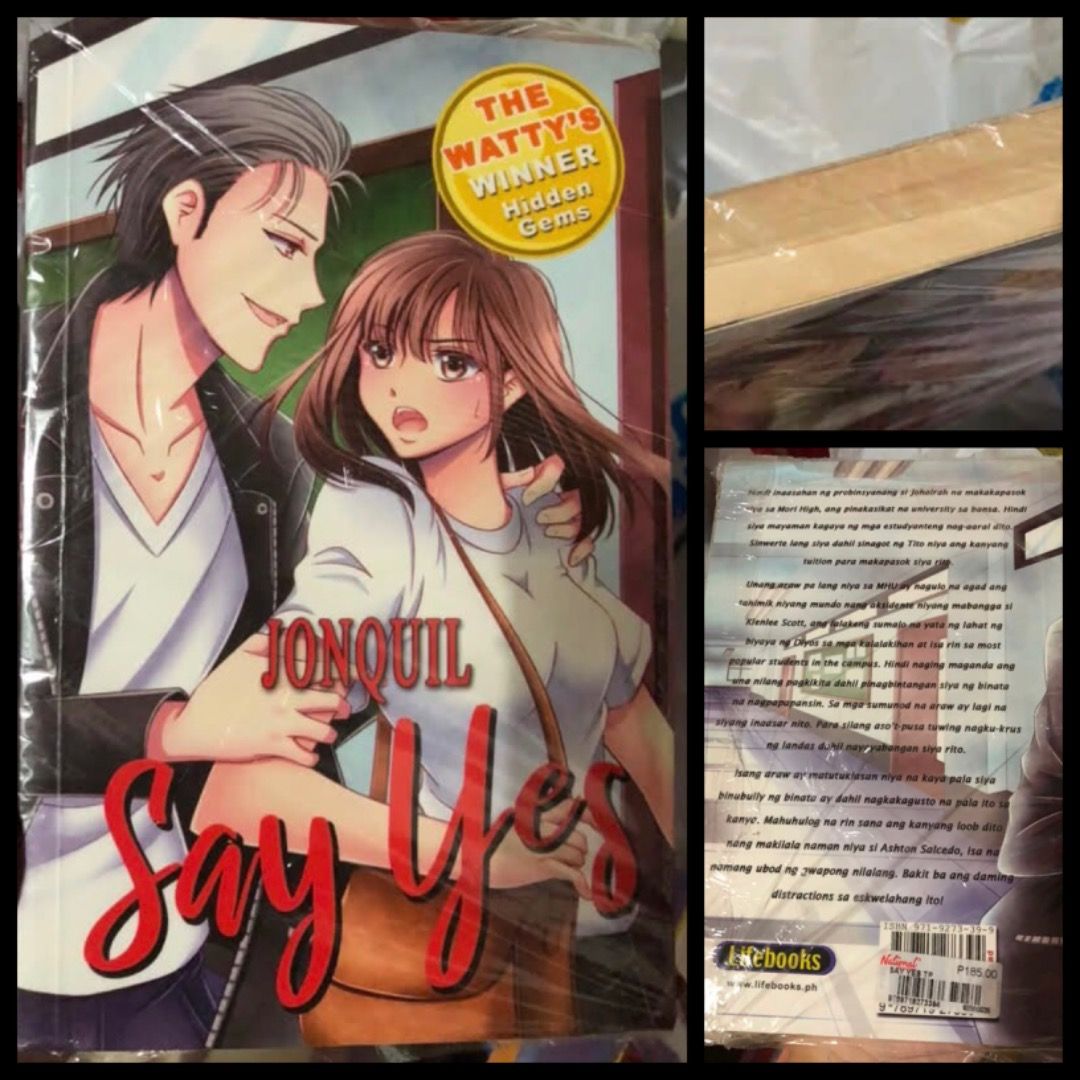 [PB] Say Yes by Jonquil (Category: Storybooks) located in San Juan City. Submitted by ttanmien (Listing ID 1468062102, Image 1). Description: ⚜️✨⚜️✨⚜️✨⚜️✨⚜️✨⚜️ 💁🏻‍♀️SELLING PRICE: ₱100 Original Price: ₱185 💁🏻‍♀️Book Genre: Fiction, Wattpad, Teen Fiction, Romance 💁🏻‍♀️Book insight: Johairah, a simple girl from the province, unexpectedly gets the chance to study at Mori High, the most prestigious university in the country. Unlike her wealthy,